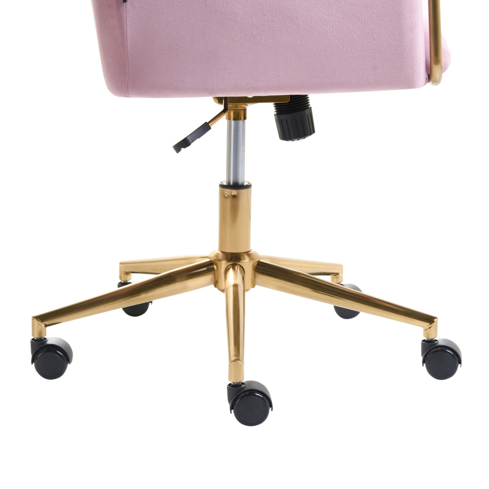 Sedia da ufficio direzionale Rivestimento in velluto rosa pastello Regolazione dell'altezza del sedile Rivestimento imbottito girevole