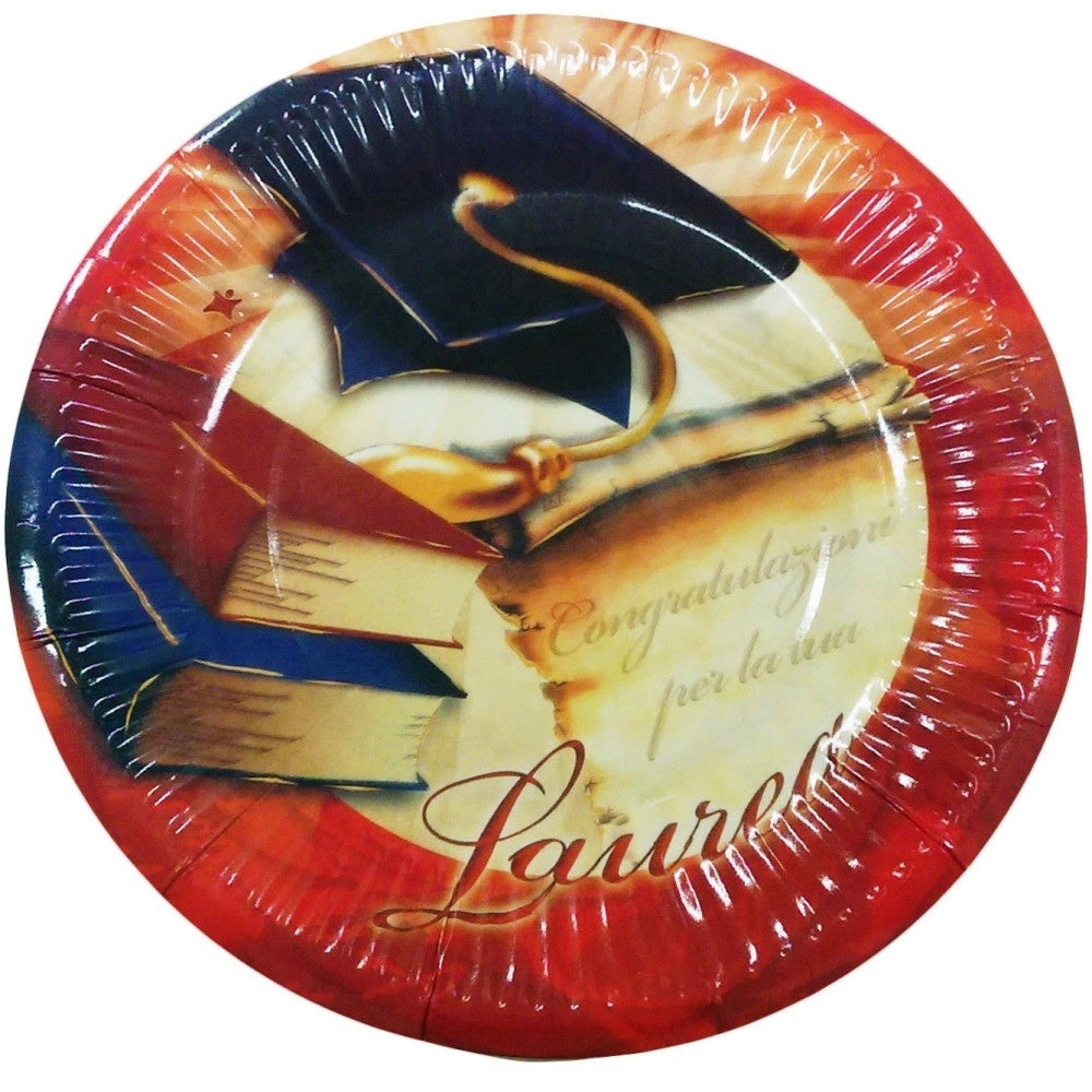 Trade Shop - Set 18 Pezzi Piatti Usa E Getta Piatto Di Carta 18cm Feste Laurea Rosso Addobbi -