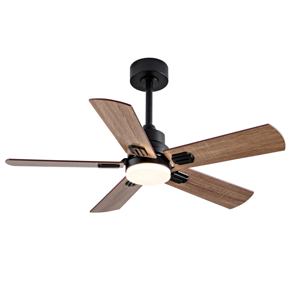 Ventilatore da soffitto 42 pollici con luce LED dimmerabile; 6 velocità; nero e noce