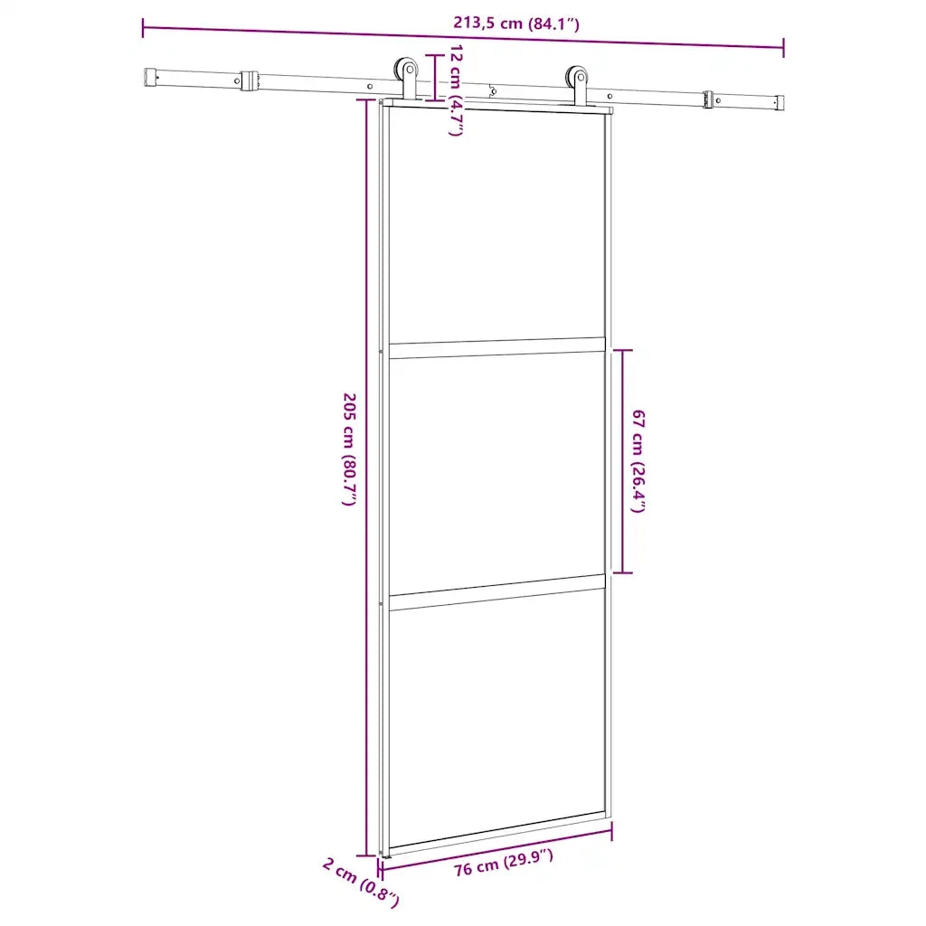 Porta Scorrevole Ferramenta 76x205 cm Vetro Temperato Alluminio 3332938