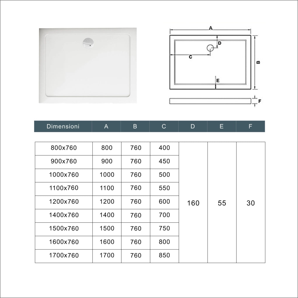 Piatto Doccia 80x76cm Bianco Spessore di 3 cm in Pietra Artificiale e Resina Minerale Mista Piletta Extra Piatta Sottile e Tubo inclusi