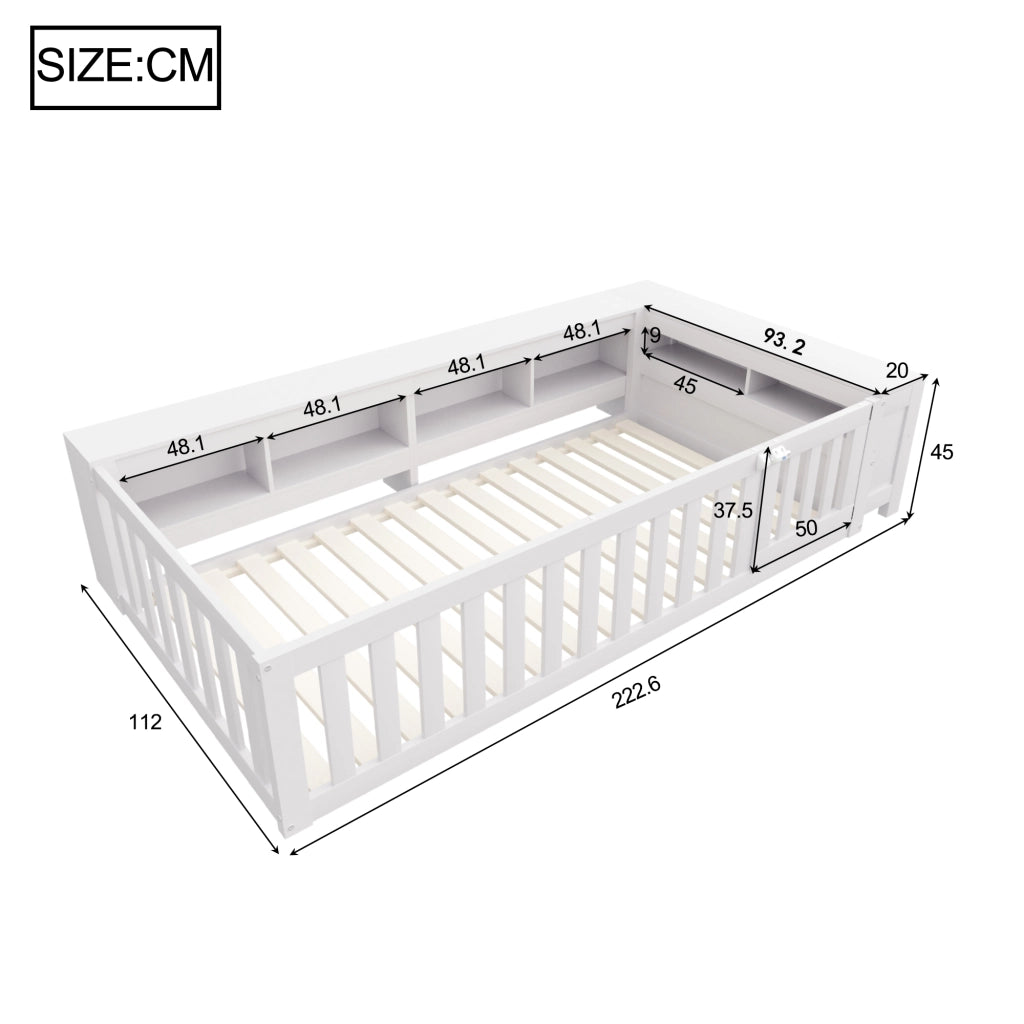 Letto singolo bianco con funzione multifunzione in legno massello 90x200 cm