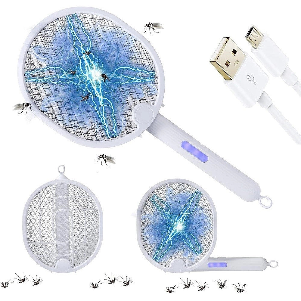 Trade Shop - Racchetta Zanzare Elettrica Lampada Antizanzare 2 In 1 Ricaricabile Uv Insetti -