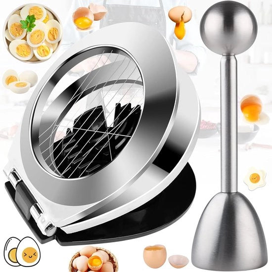Egg Slicer 2 in 1 per Uova Sode, Uova Sfoglia e Uova Apri, Ideale per la Preparazione di Insalate e Panini, Sfoglia Uova per Pizza