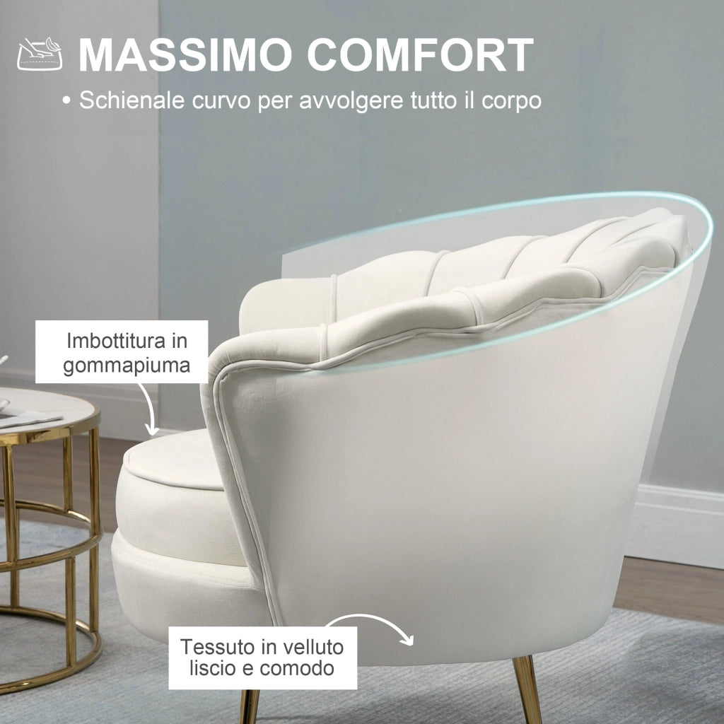 Poltrona Imbottita 179x77x77 cm in Velluto Crema