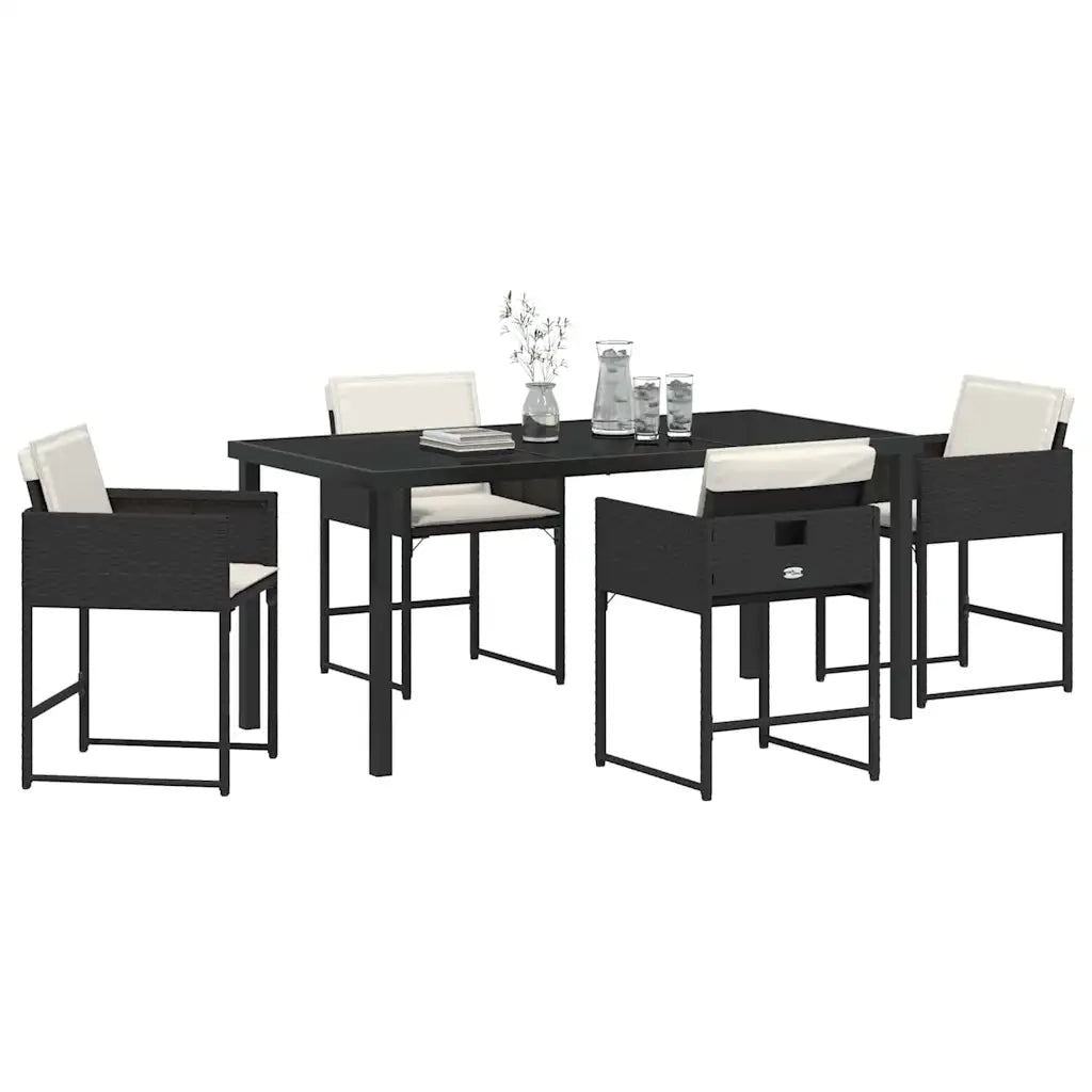 Set da Pranzo per Giardino 5 pcs Nero polyrattan 3380715