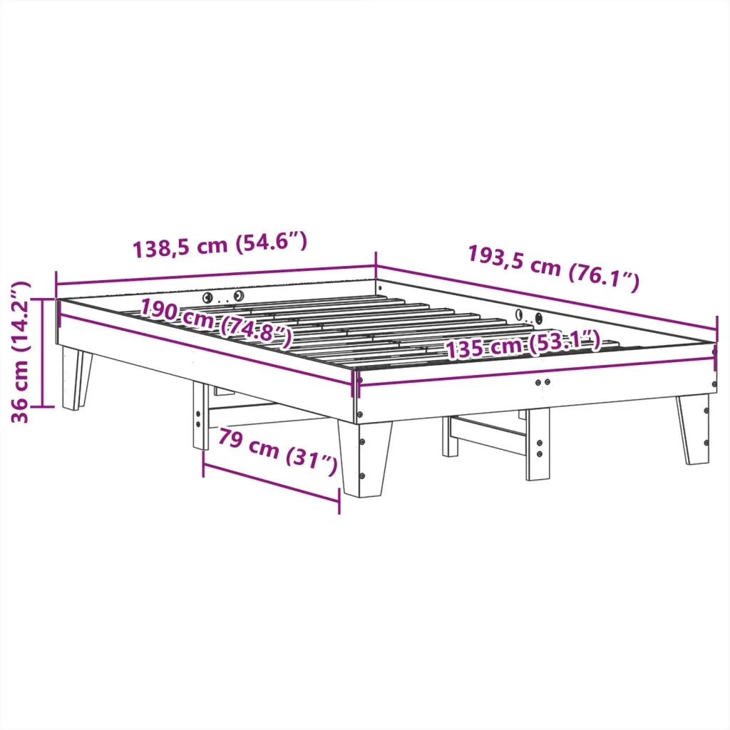 Letto matrimoniale | Letto per adulti | Letto senza Materasso Marrone Cera 135x190 cm in Legno di Pino