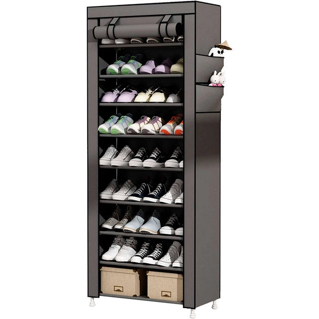Armadio Scarpiera in tessuto con anta con cerniera 160x60x30 cm (Grigio)