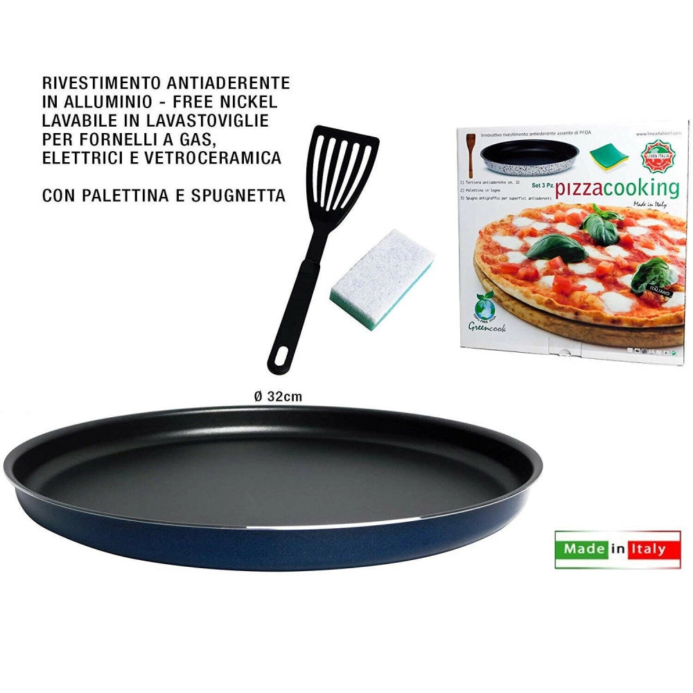 Trade Shop - Kit 3 Pz Per Pizza Fatta In Casa Composto Da Teglia Da 32cm Paletta E Spugnetta -
