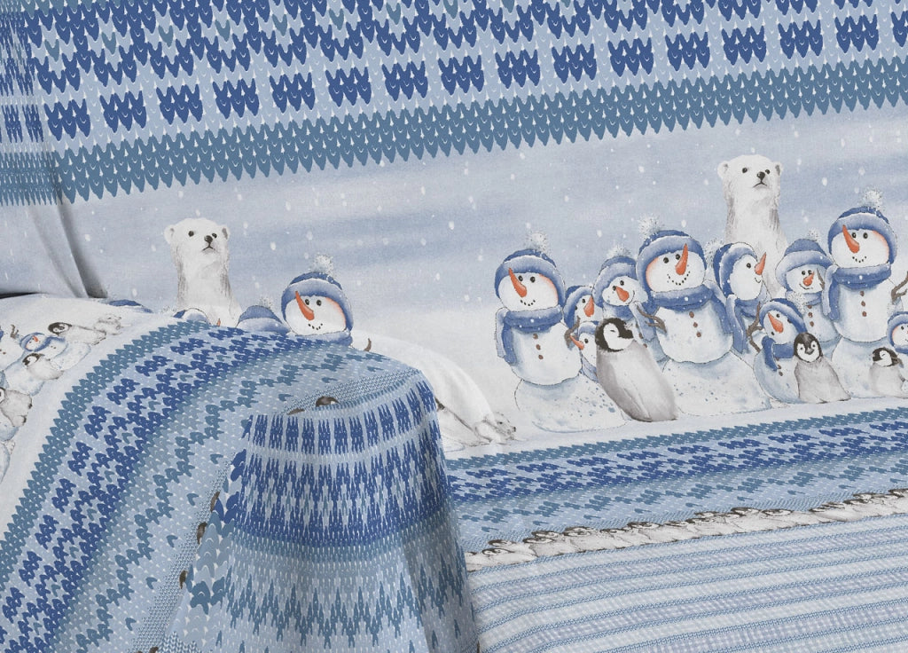 Telo Arredo Multiuso Linea Pensieri Delicati In Cotone Disegno Inverno Polare - Singolo - Blu