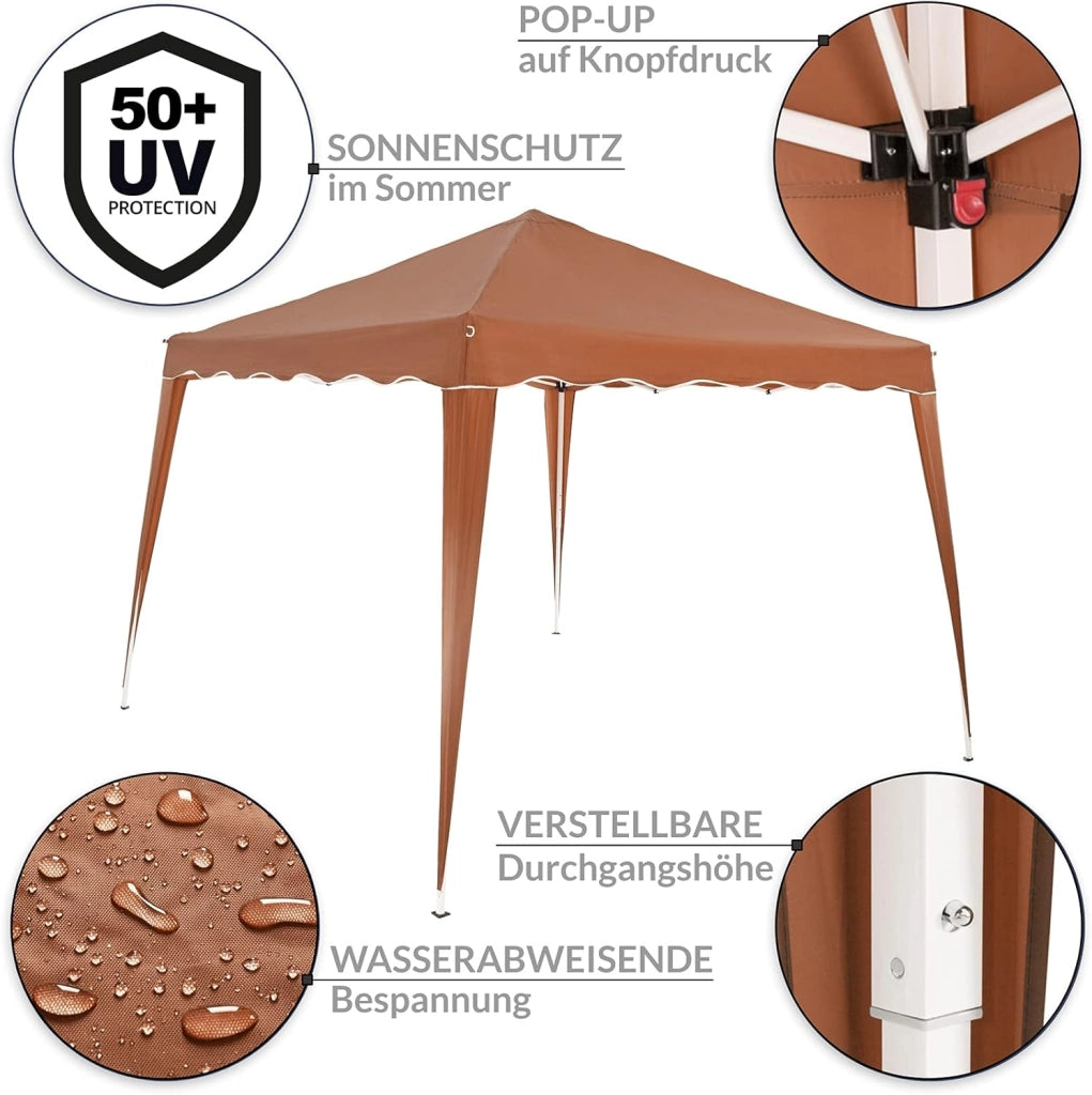 ® Gazebo da Giardino Capri 3x3m Pop-Up Protezione 50+ Impermiabile Tenda a Fisarmonica Marrone Chiaro
