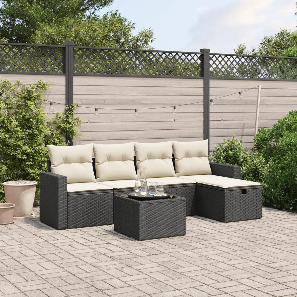 Set Divano da Giardino 6 pz con Cuscini-Sofa da Giardino-Divanetto da esterno Nero in Polyrattan 711331
