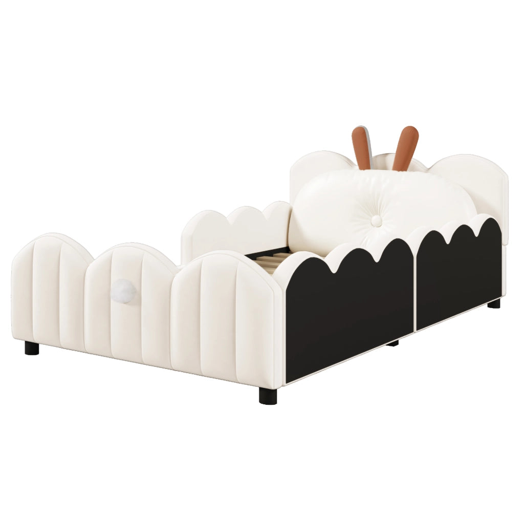 LETTO Piattaforma imbottito 90x200 cm Beige con testiera a tema coniglio
