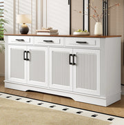 Sideboard moderno con 4 porte bugnate; 3 cassetti; 160x40x75 cm; MDF bianco