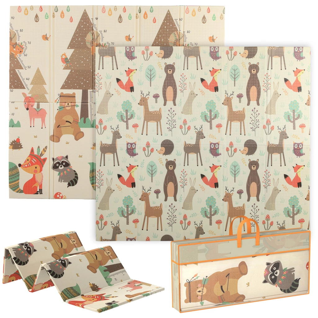 Tappeto per Bambini 0-6 Anni a Tema Foresta con Superficie Impermeabile in XPE Multicolore. 196x176x1.5 cm