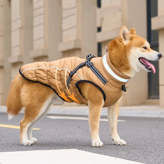 Giacca impermeabile per cani con cinturino integrato, giacca calda per cani in inverno - giacca a pelo riflettente per cani - giacche per cani per tempo freddo - abbigliamento termico per cani con colletto - Khaki - XL