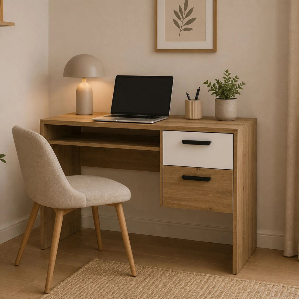 Linimi, Scrivania 2 Cassetti, 71x33x75h cm Marrone Rovere Nodi