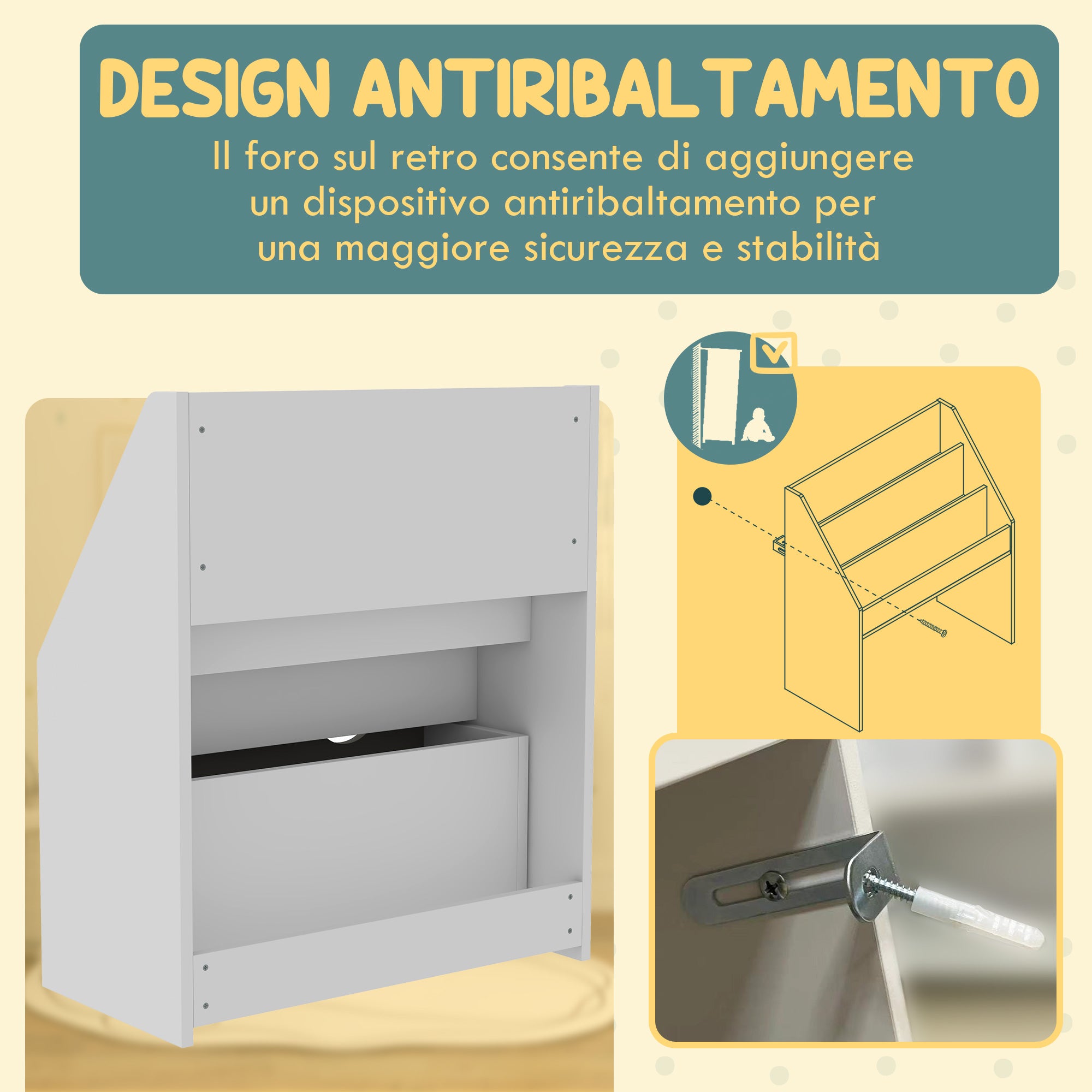 Libreria per Bambini 3-8 Anni 62.5x30x70 cm a 3 Ripiani con Cassetto Inferiore in MDF Grigio
