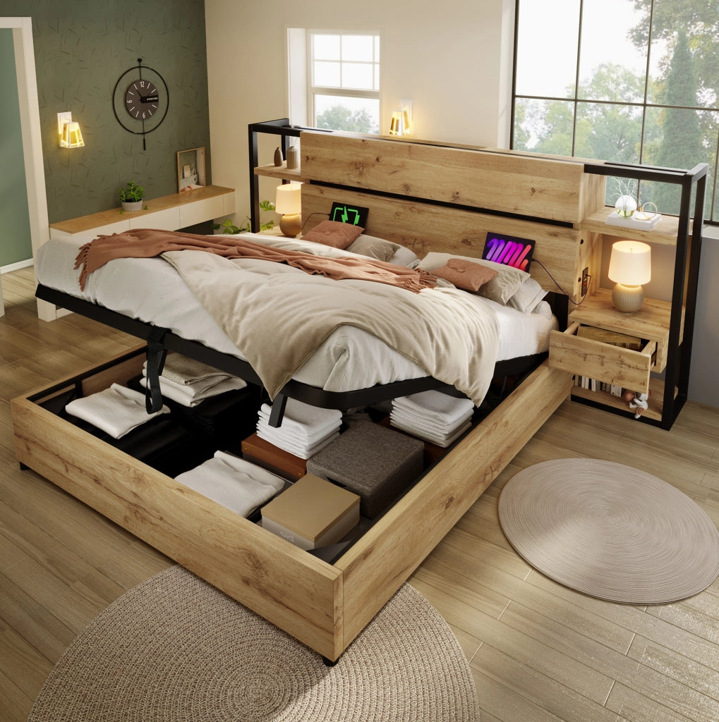 Letto matrimoniale 180x200 cm con ricarica USB e Type-C