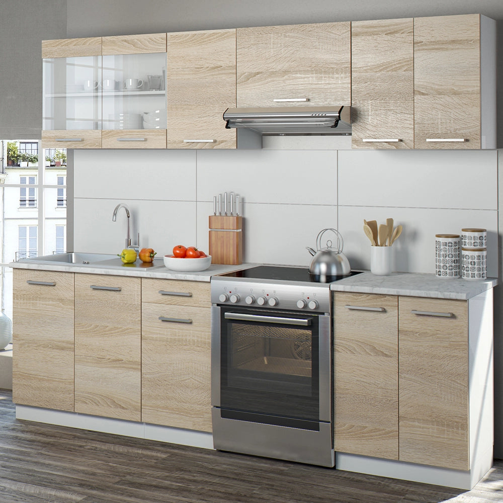 Vicco Mobile da cucina Sonoma 240 cm , PL Marmo con striscia LED