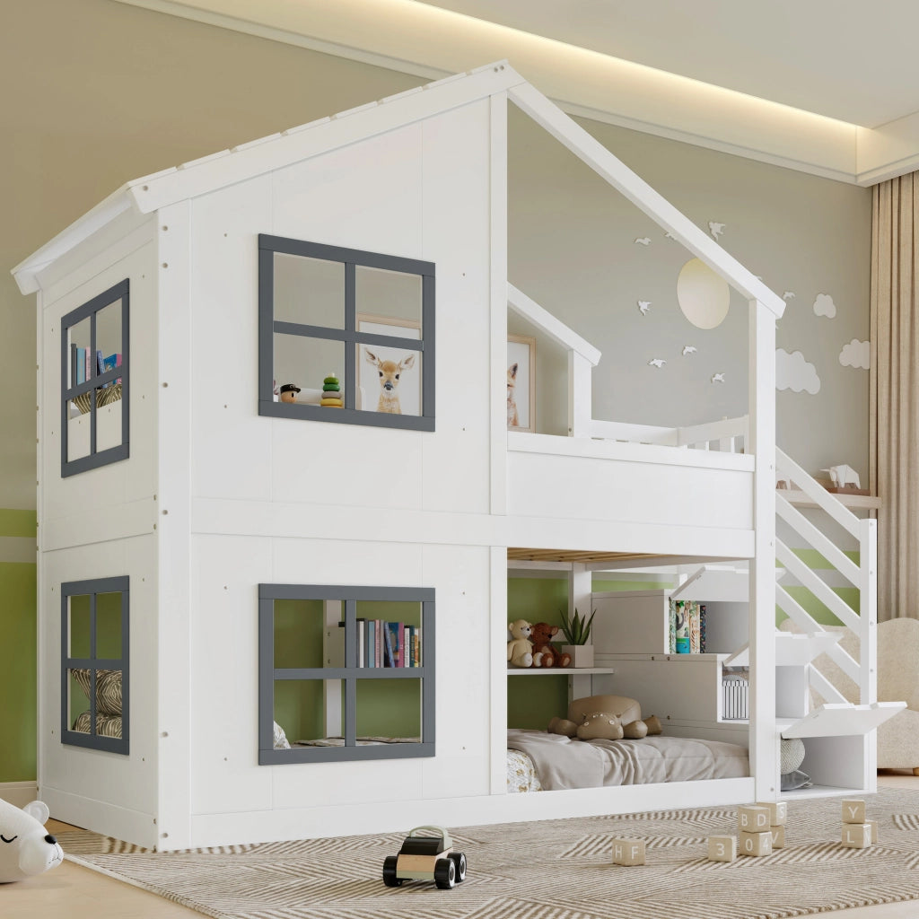 letto a castello in legno massiccio e mdf bianco grigio 90x200 cm