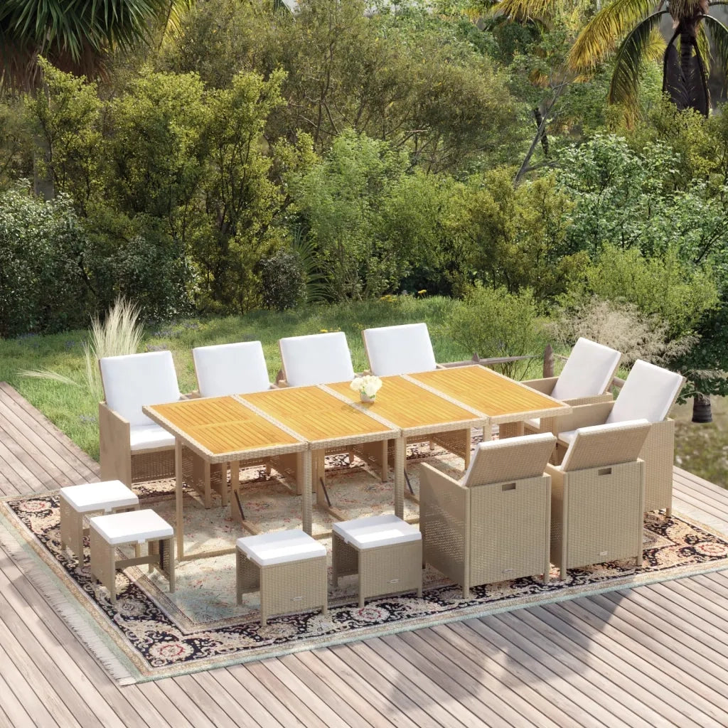 Set da Pranzo per Giardino 13pz con Cuscini in Polyrattan Beige cod mxl 38608