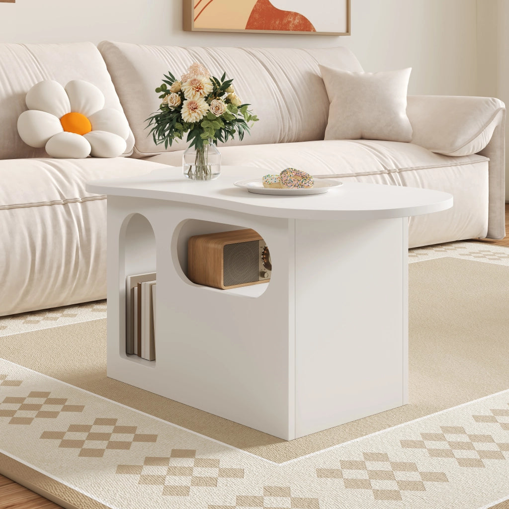 TAVOLINO DA SALOTTO 97x45x43,5 cm Bianco con Cassetti e Vani Aperti