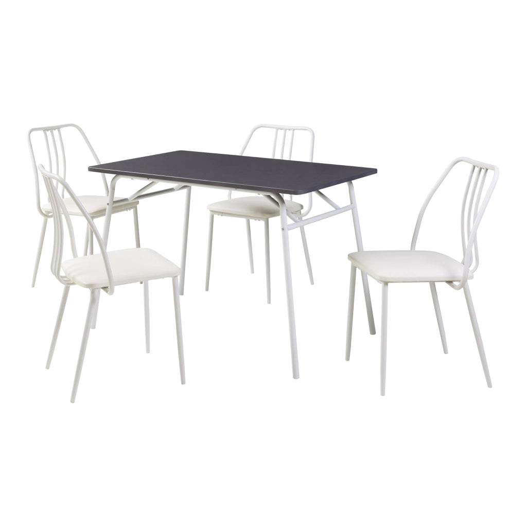Set da Pranzo Omso Tavolo 110x70 cm e 4 Sedie Imbottite Rivestite in Similpelle - Grigio / Bianco [en.casa]