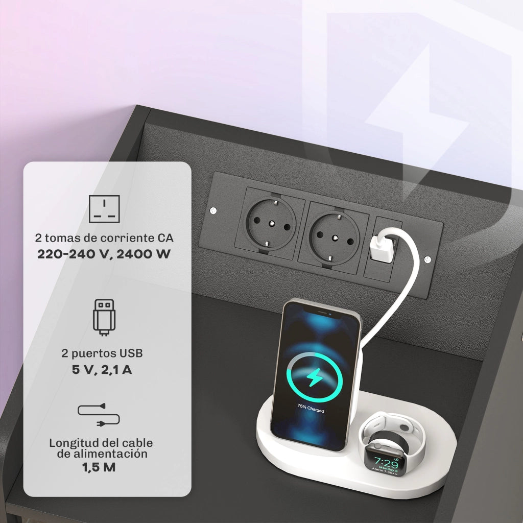 Comodino con Luci LED RGB e Cassetto ¨C Zephmum ¨C 40x40x58 Cm Nero