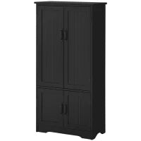 Credenza Buffet da Cucina Contemporanea con 2 Armadi e 3 Ripiani, in MDF e Pannelli di Particelle, Nero