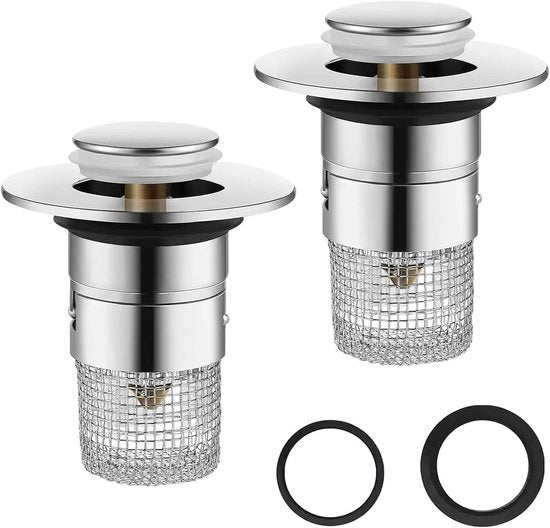 Stop Wastafello a Soffietto Universale - Set da 2 - 34-40mm - Con Zona per Capelli - Stop Bagni .