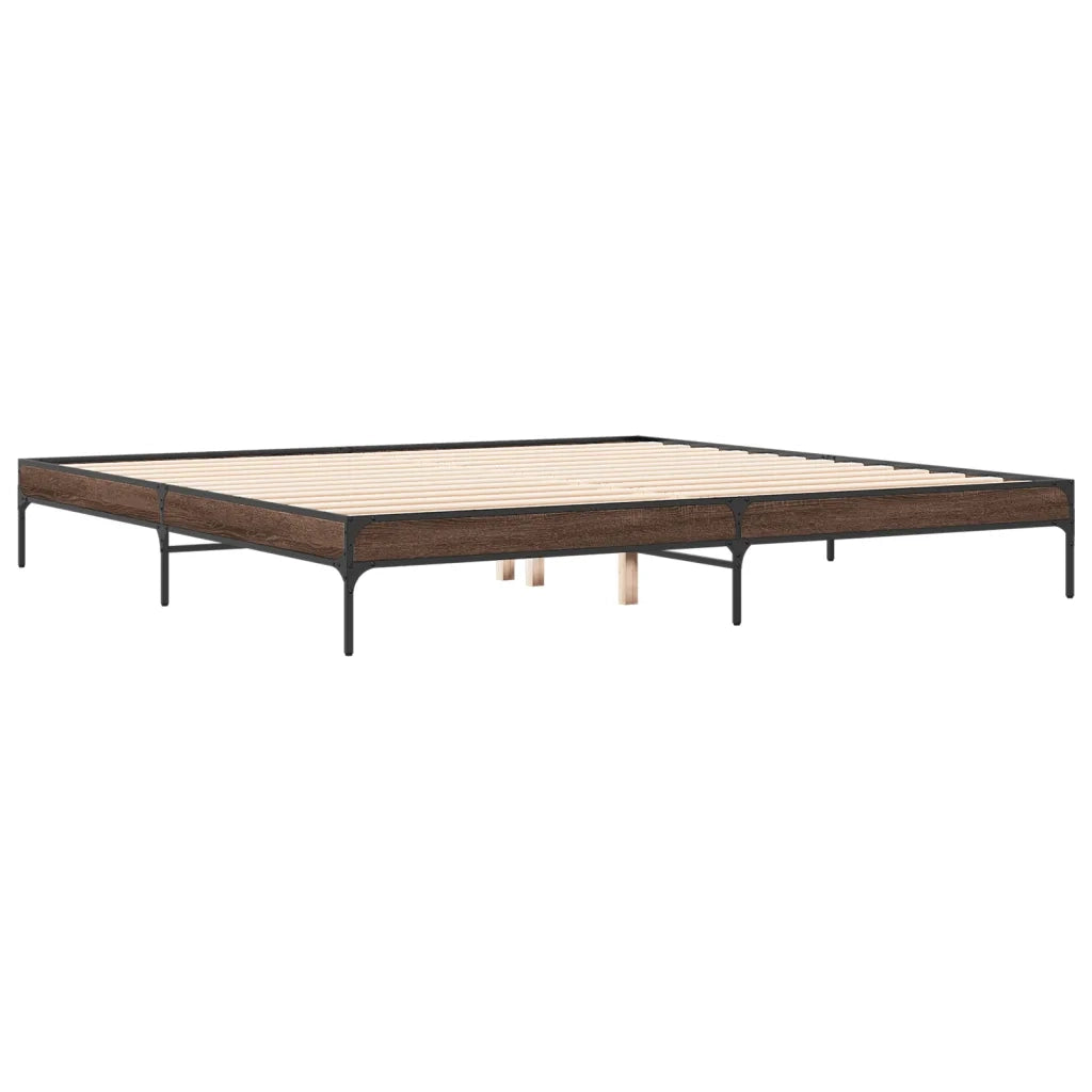 Letto matrimoniale | Letto per adulti | Giroletto Rovere Marrone 200x200cm in Legno Multistrato Metallo