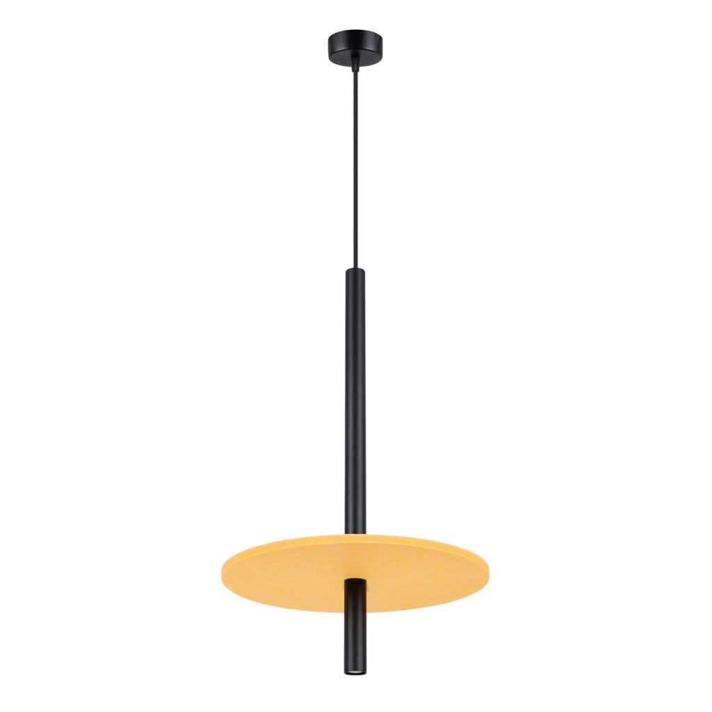 Lampada a sospensione TESSIO nera con disco feltro giallo G9