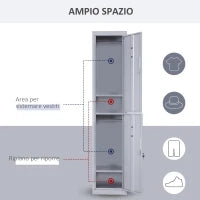 Armadietto 4 Ripiani 2 Porte Chiusura di Sicurezza Ufficio Garage Officina Acciaio Laminato a Freddo 38x46x180cm Grigio