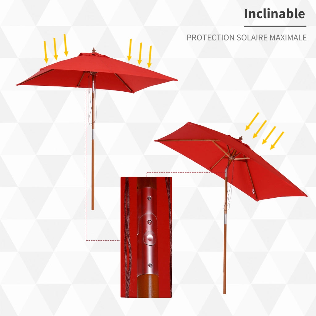 Parasole da giardino rettangolare inclinabile in legno e poliestere ¨C zephmum ¨C rosso 2x1.5x2.3 m