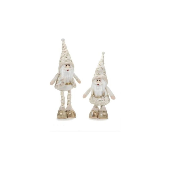 General Trade, Babbo Natale Estensibile, 45-55 cm, Decorazione Natalizia da Interno, Tessuto e Metallo, Bianco-Oro