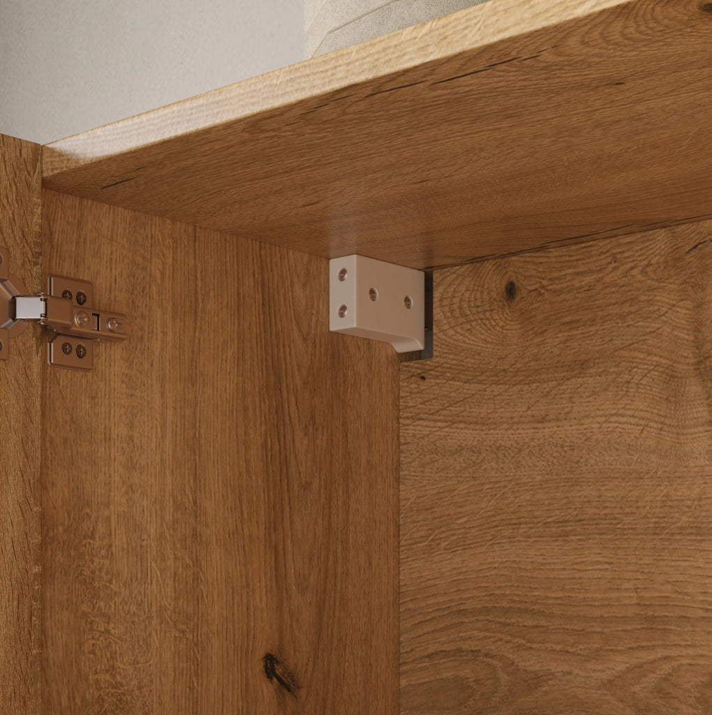 Pensile da parete a 3 ante 90 x 29 x 60 cm in MDF naturale; con maniglie dorate