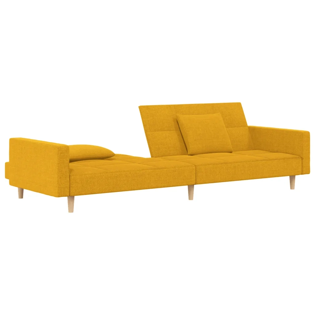 Divano Letto a 2 Posti con 2 Cuscini Giallo in Tessuto 375804