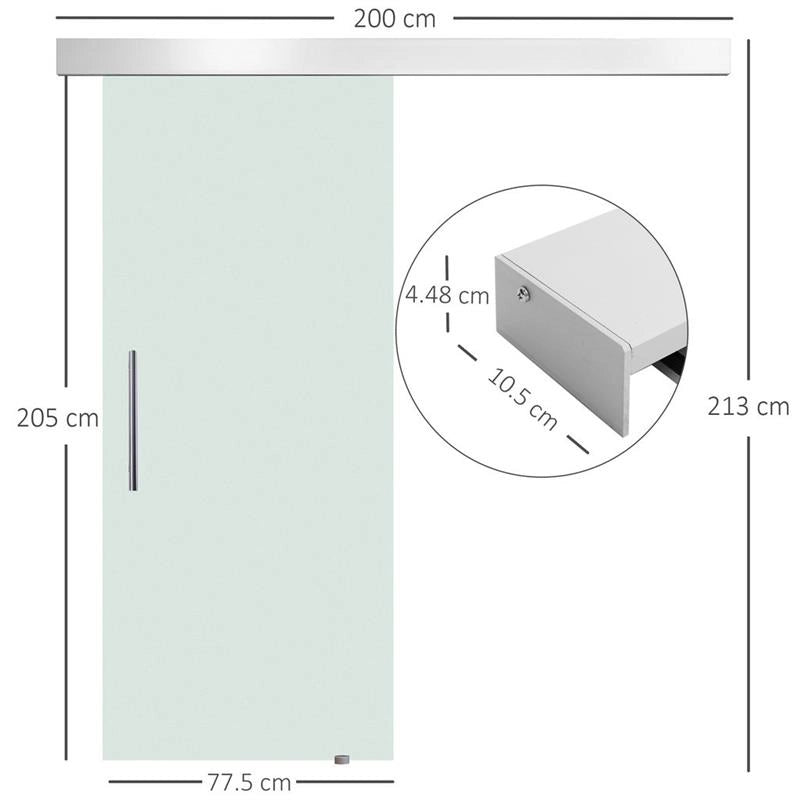 PORTA SCORREVOLE INTERNA IN VETRO SMERIGLIATO CON BINARIO B1 E MANIGLIA PER BAGNO CUCINA STUDIO VETRO 205X 77,5X 0,8CM
