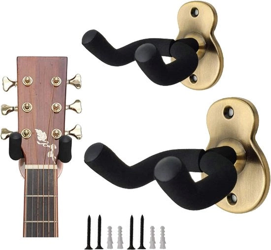 Set di 2 supporti per chitarra per muro - Supporto metallico per chitarra elettrica e basso - Hanger antiscivolo per chitarra acustica e ukelele con spugne