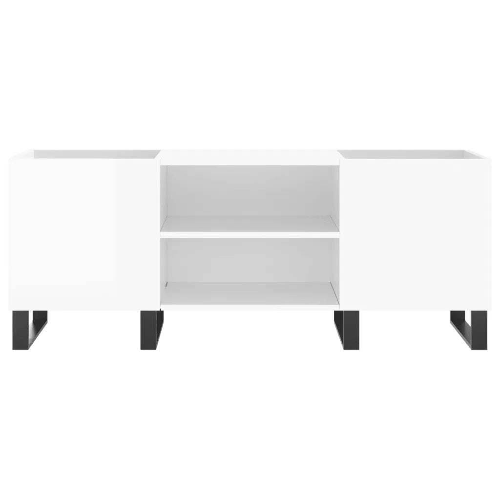 Mobile porta dischi pratico e classico 121 x 38 x 48 cm stile industriale realizzato in legno composito bianco lucido 02_0049097