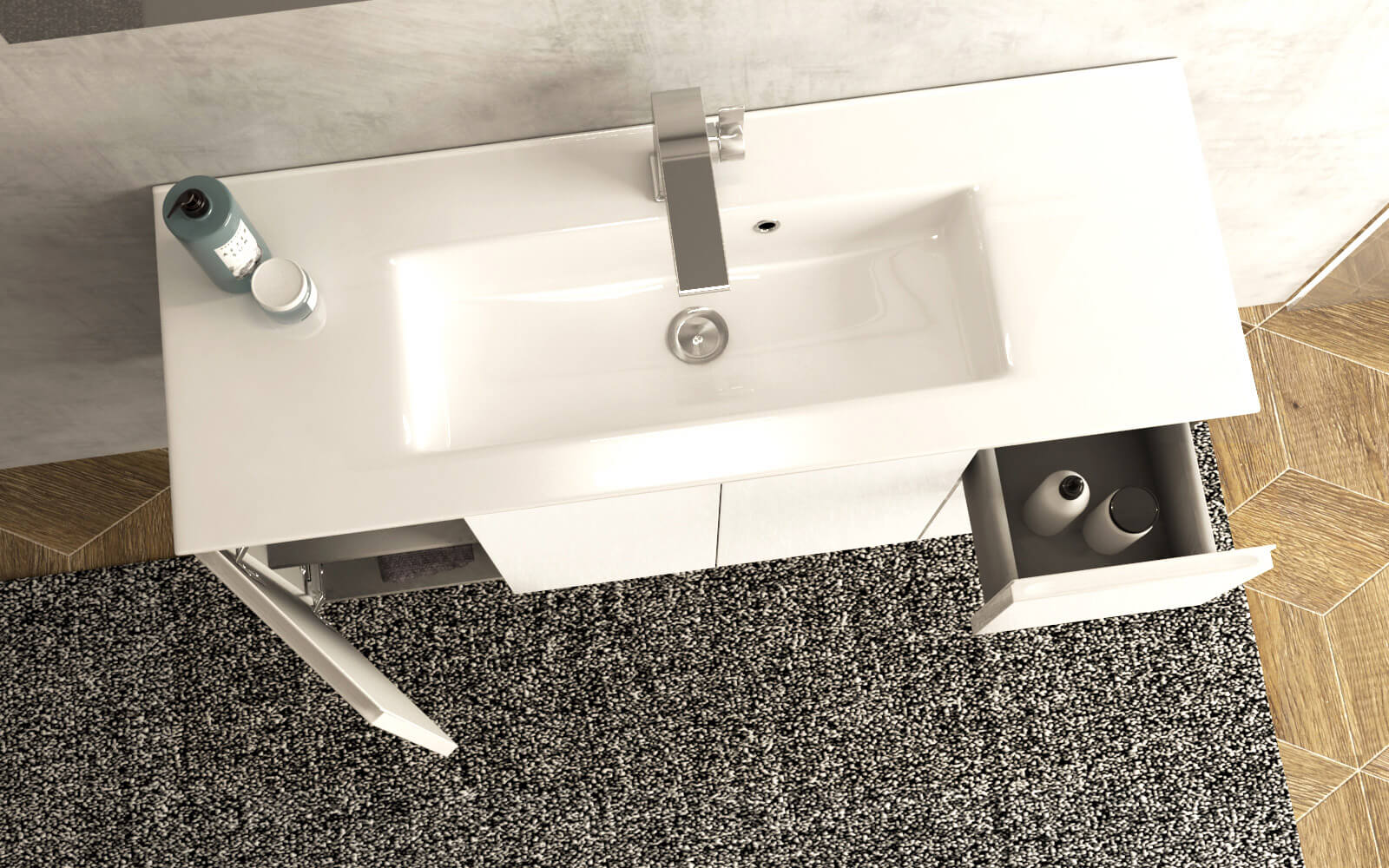 Mobile Bagno Sospeso 100 cm Lavabo e Specchio Tavassi Urano Bianco Lucido