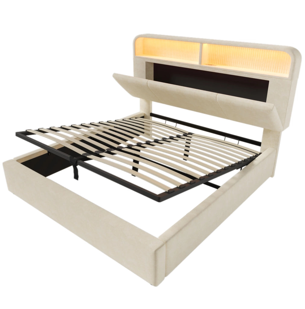 Letto matrimoniale 140x200 con materasso, LED e ricarica USB