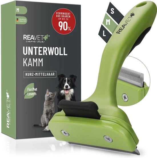 Ondervachtkam per rasoio per cani e gatti con pelo corto | Dimensioni medio-grandi | Rimuove l'ondulato, cura la superficie | Con pulsante auto-pulente | Kam per gatti e cani ideale per la caduta dei peli