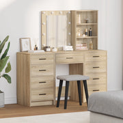 Set da Toeletta di 3 Pezzi vitaXL con LED in Legno Ingegnerizzato Rovere Sonoma