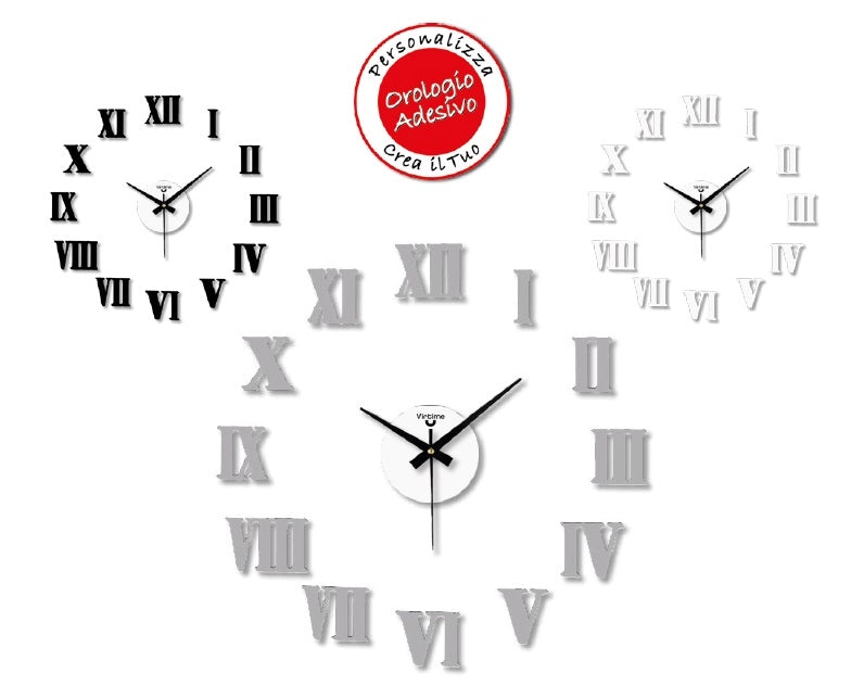 Orologio da Parete Adesivo Eva Wall Stick Numeri Romani 50 x 50 cm 3 Colori