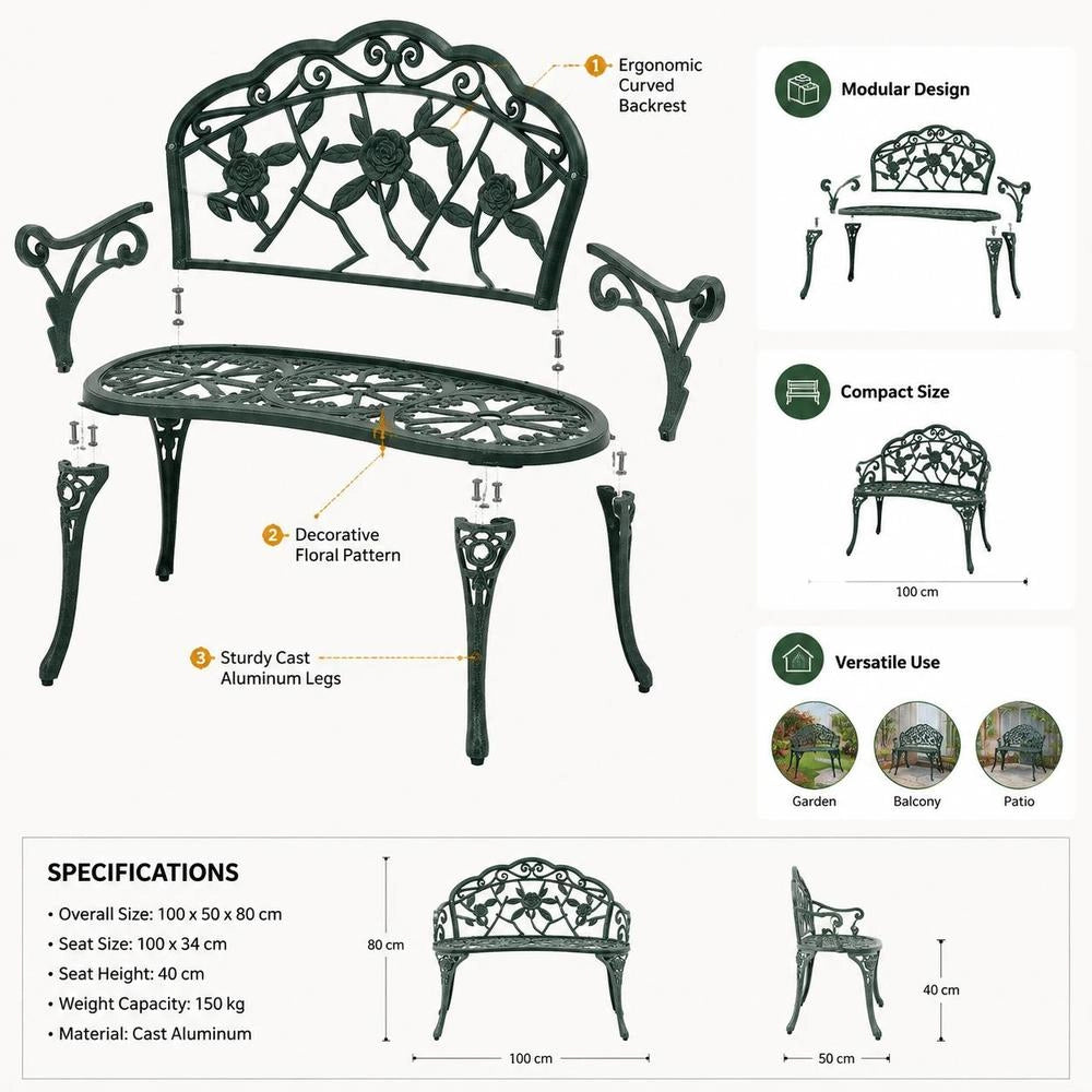Garden Bench 100 Cm Cast Aluminum Green