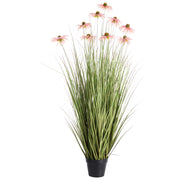 Pianta artificiale in vaso con erba rosa e rudbeckia in plastica nera 120 cm  Accessorio decorativo per interni