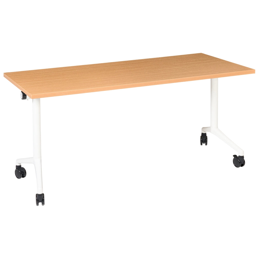 Scrivania rettangolare pieghevole con rotelle portatile con struttura in metallo marrone e bianco 160 x 60 cm stile moderno