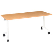 Scrivania rettangolare pieghevole con rotelle portatile con struttura in metallo marrone e bianco 160 x 60 cm stile moderno